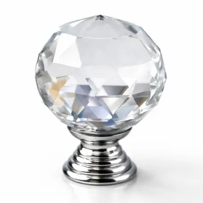 Maner buton mobila cristal argintiu rotund