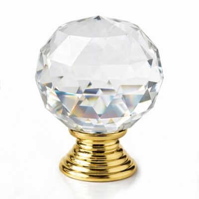 Maner buton mobila cristal auriu rotund