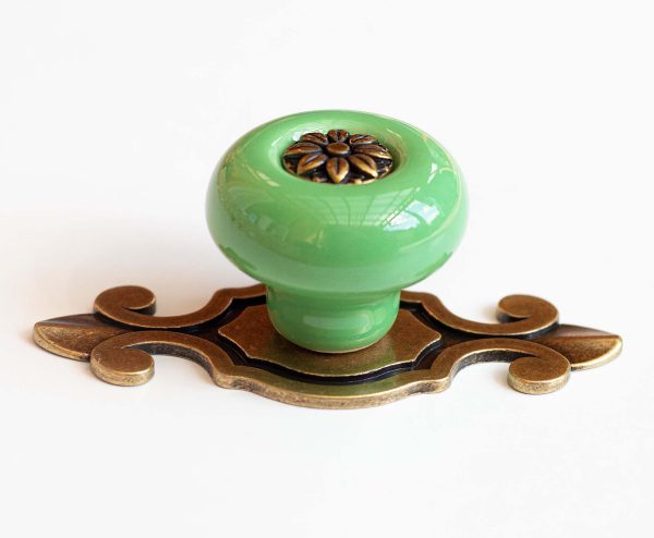 buton ceramic mobila verde cu placuta 30 mm