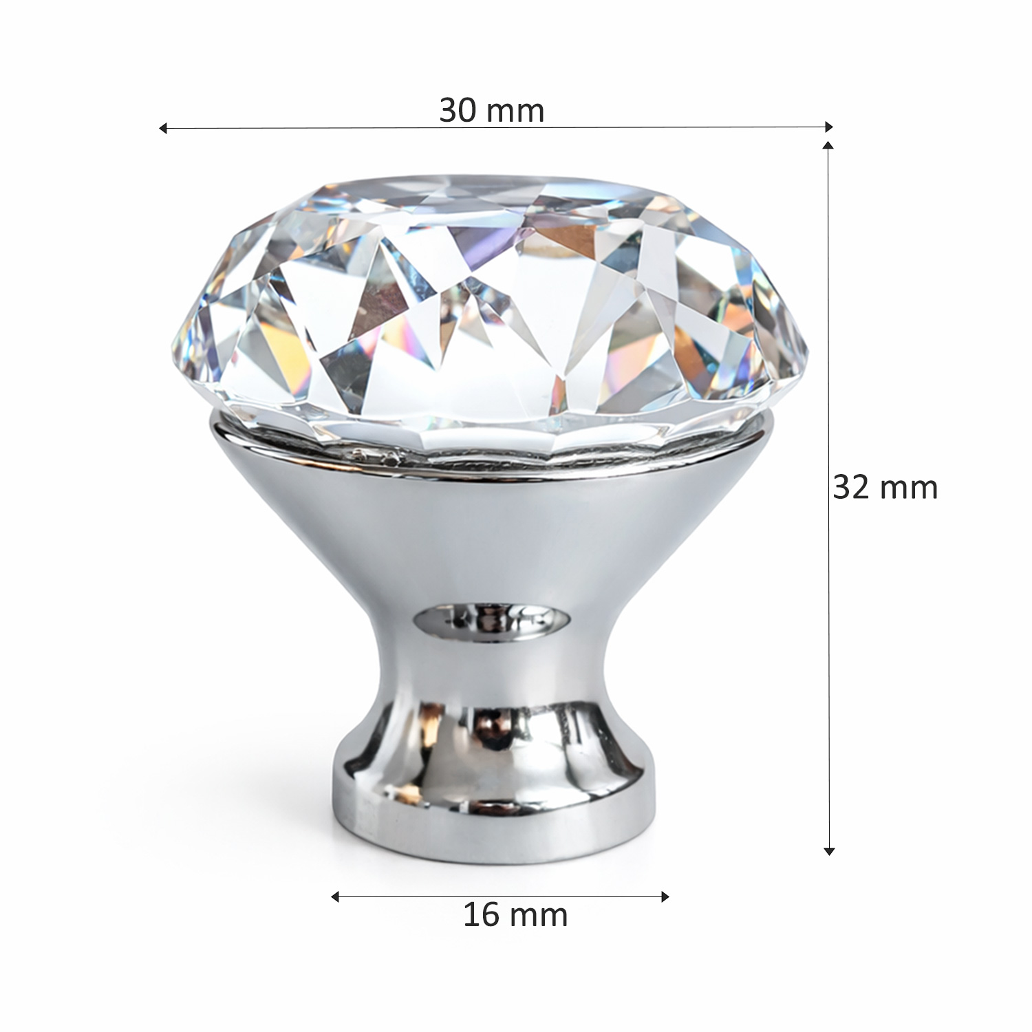 Maner buton mobila cromat cristal argintiu - imagine 3