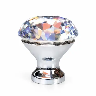 Maner buton mobila cromat cristal argintiu