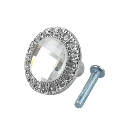 Buton cristal diamant argintiu cu pietricele, accesoriu elegant pentru mobilier rafinat.
