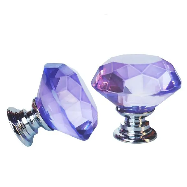 Buton violet tip diamant cu baza argintie, diametru 30 mm
