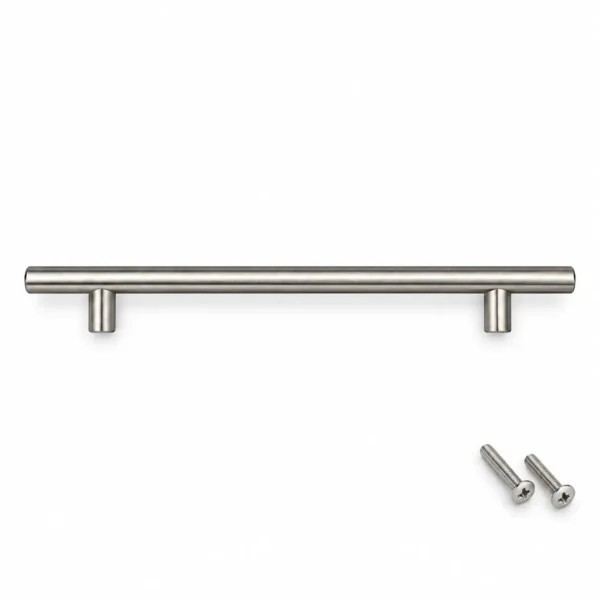 Mâner pentru mobilă Bravon din inox, vedere orizontală, cu două șuruburi M4 incluse